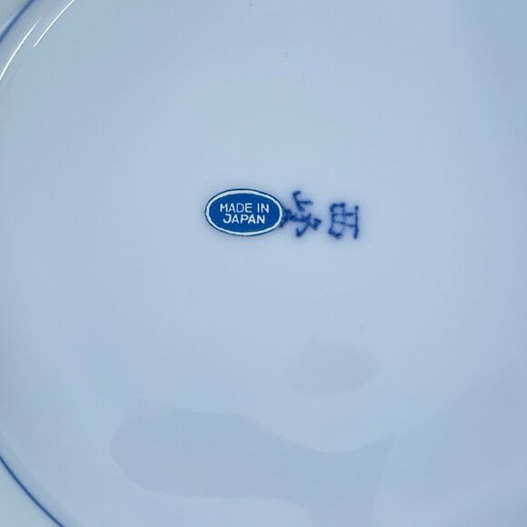 hand painted japanese pedestal bowl with floral design & blue accents - Picture 5 of 5